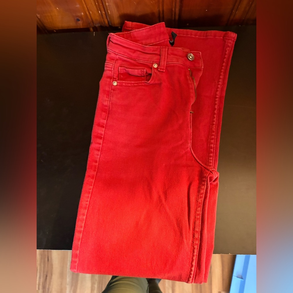 Urban Outfitters Red High Rise Jeans Size 2 Y2K Straight Leg Statement Denim